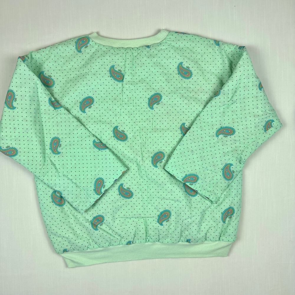 Vintage Reversible Quilted Pullover Top Mint Green Paisley Polka Dot Floral - Picture 3 of 8